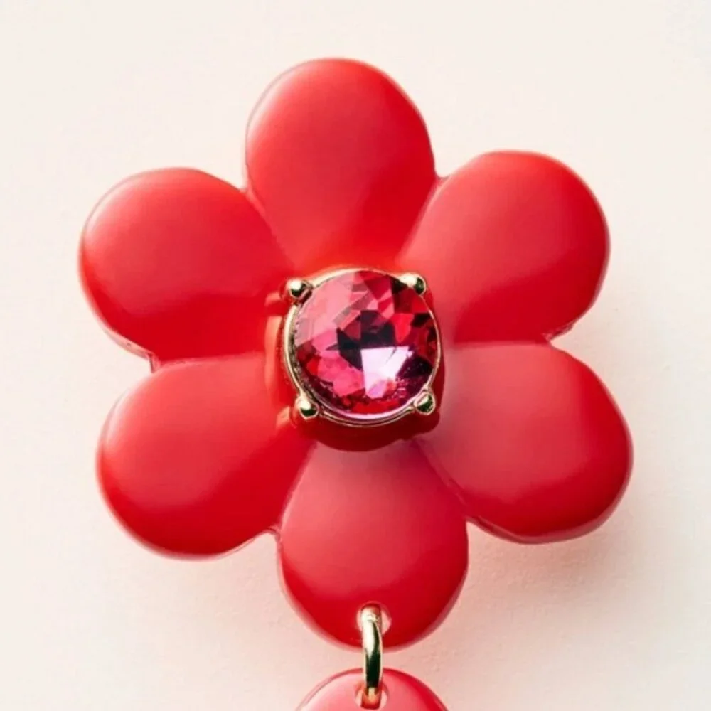 Kate Spade Red Floral Linear Dangle Earrings Limited‎ Edition NIB